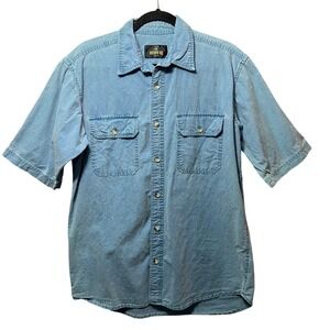 Red Head Mens Size‎ M Short Sleeve Button Up Shirt Light Wash Denim Cotton
